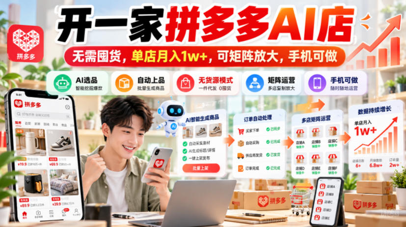 开一家拼多多AI店,无需囤货,单店月入1w+,可矩阵放大,手机可做【揭秘】