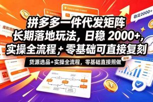 拼多多一件代发矩阵长期落地玩法,日稳入2k+,选品货源+实操全流程,零基础可直接复刻【拆解】