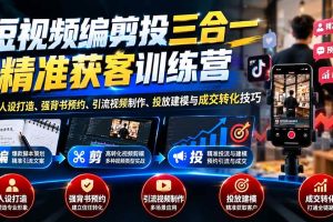 (20910期)短视频编剪投三合一精准获客训练营:掌握人设打造、强背书预约、引流视频制作、投放建模与成交转化技巧