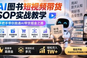 AI图书短视频带货SOP实战教学,手把手带你跑通AI带货掘金之路,高客单高佣金,带货形式多元,轻松月入1W+