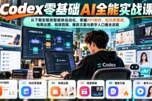 Codex零基础AI全能实战课:从下载安装到智能体自动化,掌握知识库搭建、电商出图、视频剪辑、爆款文案与数字人口播全流程