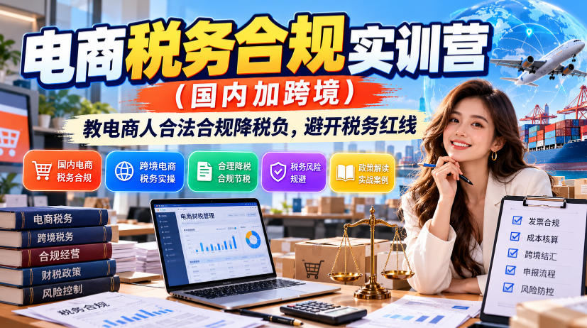 电商税务合规实训营(国内加跨境),教电商人合法合规降税负,避开税务红线