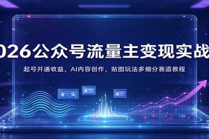 2026公众号流量主变现实战课:起号开通收益,AI内容创作,贴图玩法多细分赛道教程