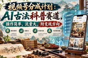 视频号分成计划：AI古法科普赛道，操作简单，流量大，附变现方向