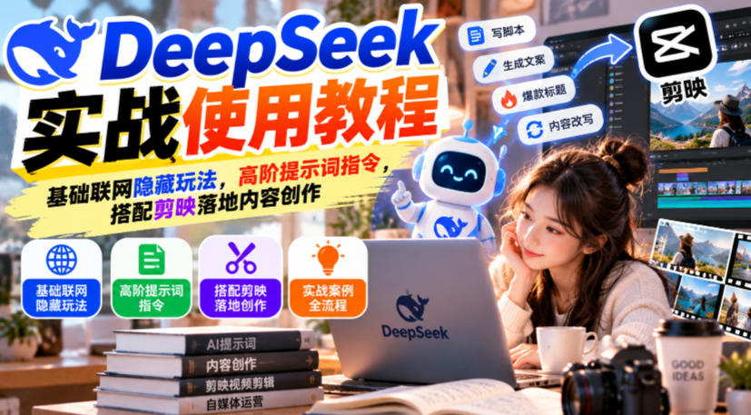 DeepSeek实战使用教程|基础联网隐藏玩法,高阶提示词指令,搭配剪映落地内容创作