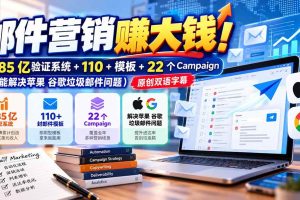 (20984期)邮件营销赚大钱!1.85亿验证系统+110+模板+22个Campaign(还能解决苹果 谷歌垃圾邮件问题)【原创双语字幕】