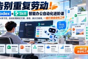 告别重复劳动！Codex+Skill智能办公自动化进阶课｜搭建AI实习生，自动处理搞定文案、表格、演示文稿等，一键打造自动化工作