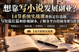 （21031期）【无水印】想靠写小说发展副业？14节系统实战课教你定位选题、写短篇长篇和影视剧本，了解各平台投稿变现与出书