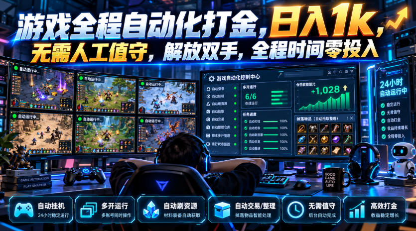 游戏全程自动化打金，日入1k，无需人工值守，解放双手，全程时间零投入【揭秘】