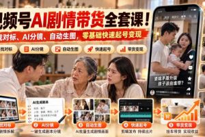 视频号AI剧情带货全套课！找对标、AI分镜、自动生图，零基础快速起号变现