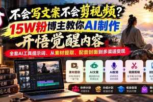 (21085期)不会写文案不会剪视频?15W粉博主教你AI制作开悟觉醒内容,全套AI工具提示词、从素材提取、配音封面到多渠道变现