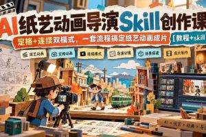 AI纸艺动画导演Skill创作课｜定格+连续双模式，一套流程搞定纸艺动画成片【教程+skill】