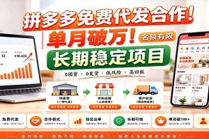 拼多多免费代发合作|单月破万!长期稳定项目,名额有限