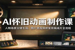 AI怀旧动画制作课:人物场景分镜生成,图片转视频修复剪辑成片全流程