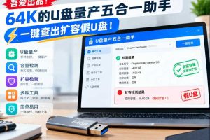 吾爱出品！64K的U盘量产五合一助手，一键查出扩容假U盘！