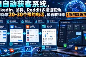 【无水印】AI自动获客系统，LinkedIn、邮件、Reddit多渠道联动，每月稳拿20-30个预约电话，躺着收线索【原创双语字幕】