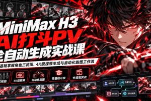 MiniMax H3 AI打斗PV全自动生成实战课：零基础掌握角色三视图、4K级视频生成与自动化跑图工作流