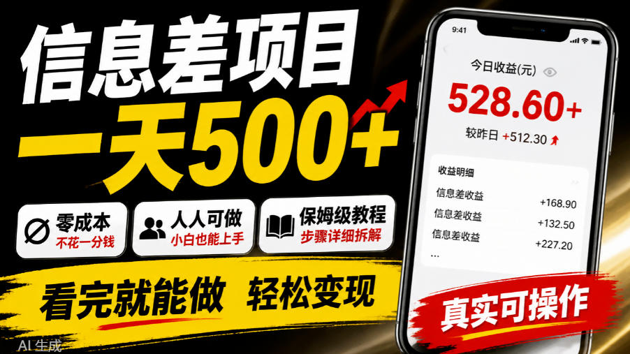 信息差项目一天500+，零成本，人人可做，保姆级教程，看完就能做【揭秘】