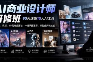 AI商业设计师研修班，90天速通10大AI工具，从绘图、视频、3D到商业落地，一键掌握涨薪、做副业关键技能