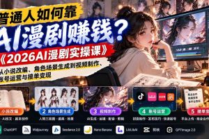 (21173期)普通人如何靠AI漫剧赚钱?《2026AI漫剧实操课》从小说改编、角色场景生成到视频制作、账号运营与接单变现